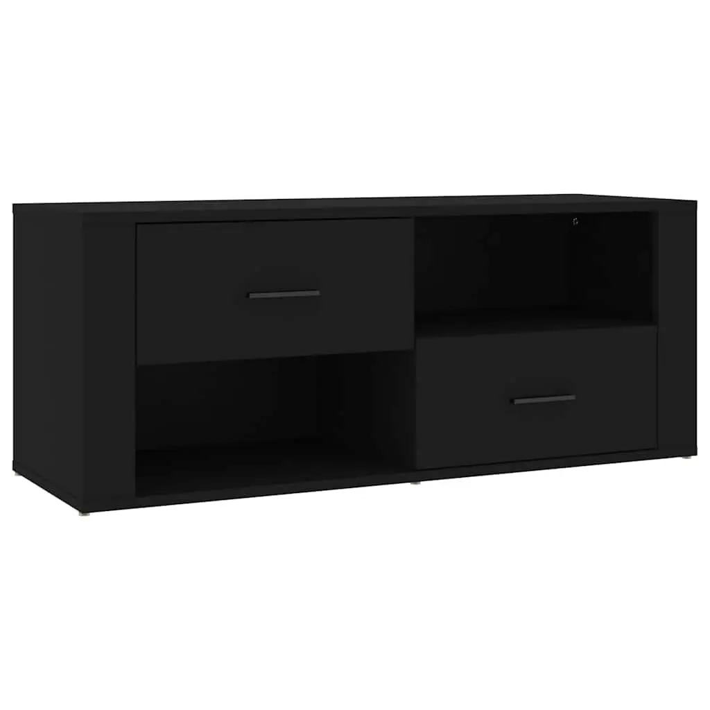 TV Cabinet Black Engineered Wood Storage Unit Drawers Compartments Media Stand