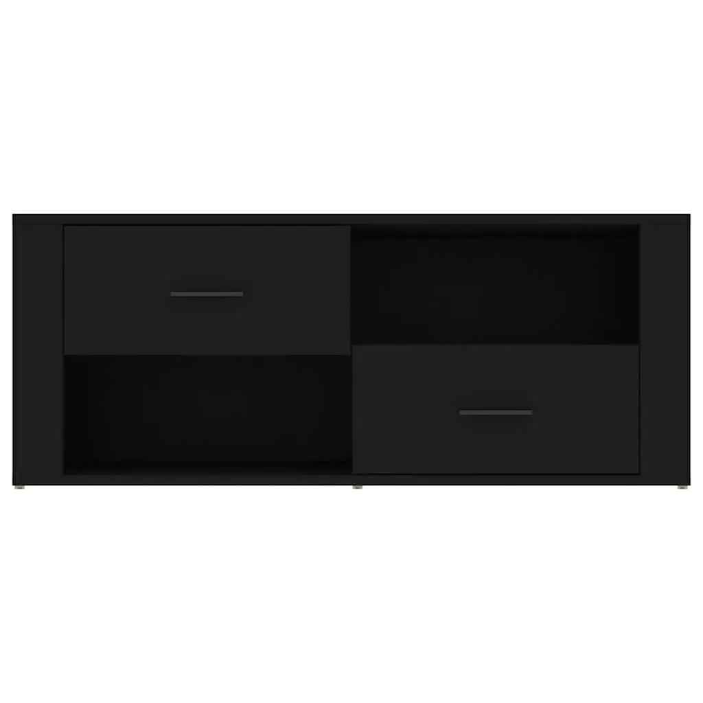 TV Cabinet Black Engineered Wood Storage Unit Drawers Compartments Media Stand