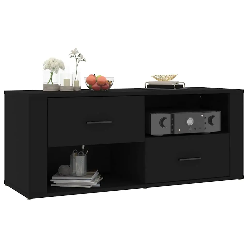 TV Cabinet Black Engineered Wood Storage Unit Drawers Compartments Media Stand