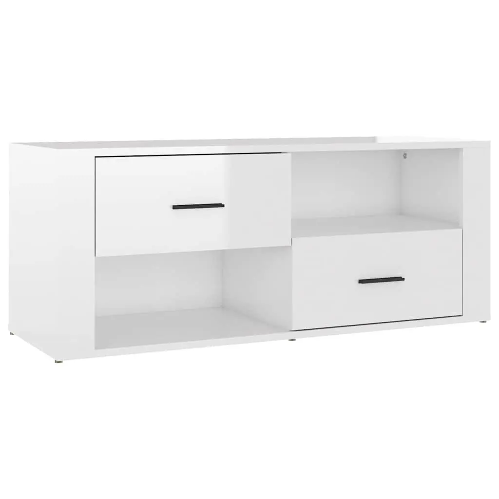 TV Cabinet High Gloss White 100cm Engineered Wood Storage Unit