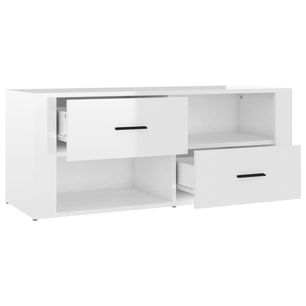 TV Cabinet High Gloss White 100cm Engineered Wood Storage Unit