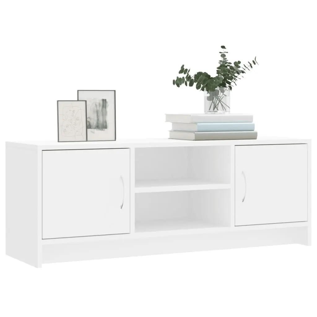 TV Cabinet White 102x30x37.5 cm Engineered Wood Media Stand Storage Unit with Doors
