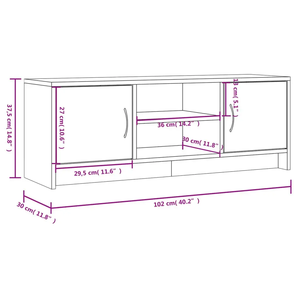TV Cabinet White 102x30x37.5 cm Engineered Wood Media Stand Storage Unit with Doors
