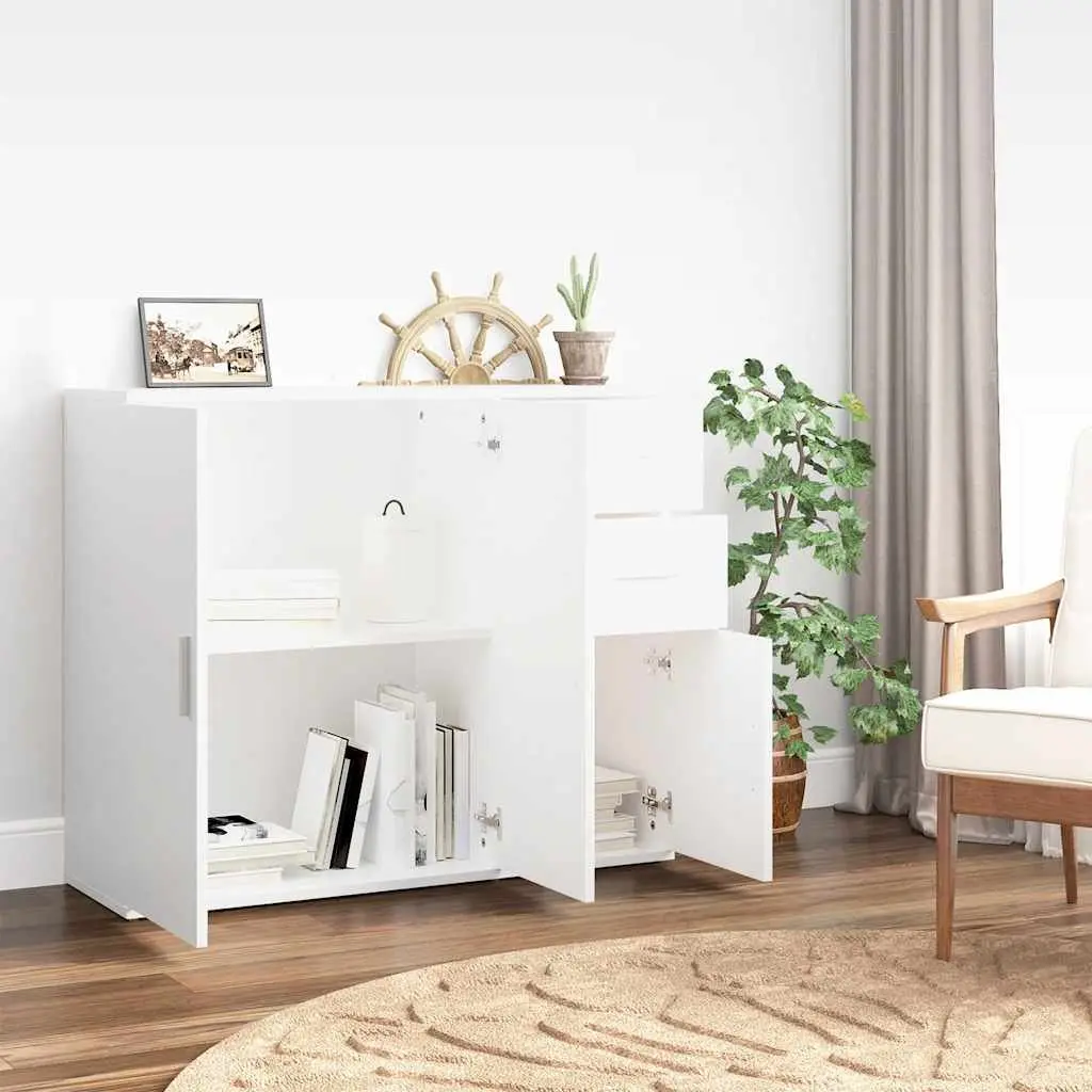 Sideboard White 91x29.5x75 cm Engineered Wood Storage Cabinet Furniture