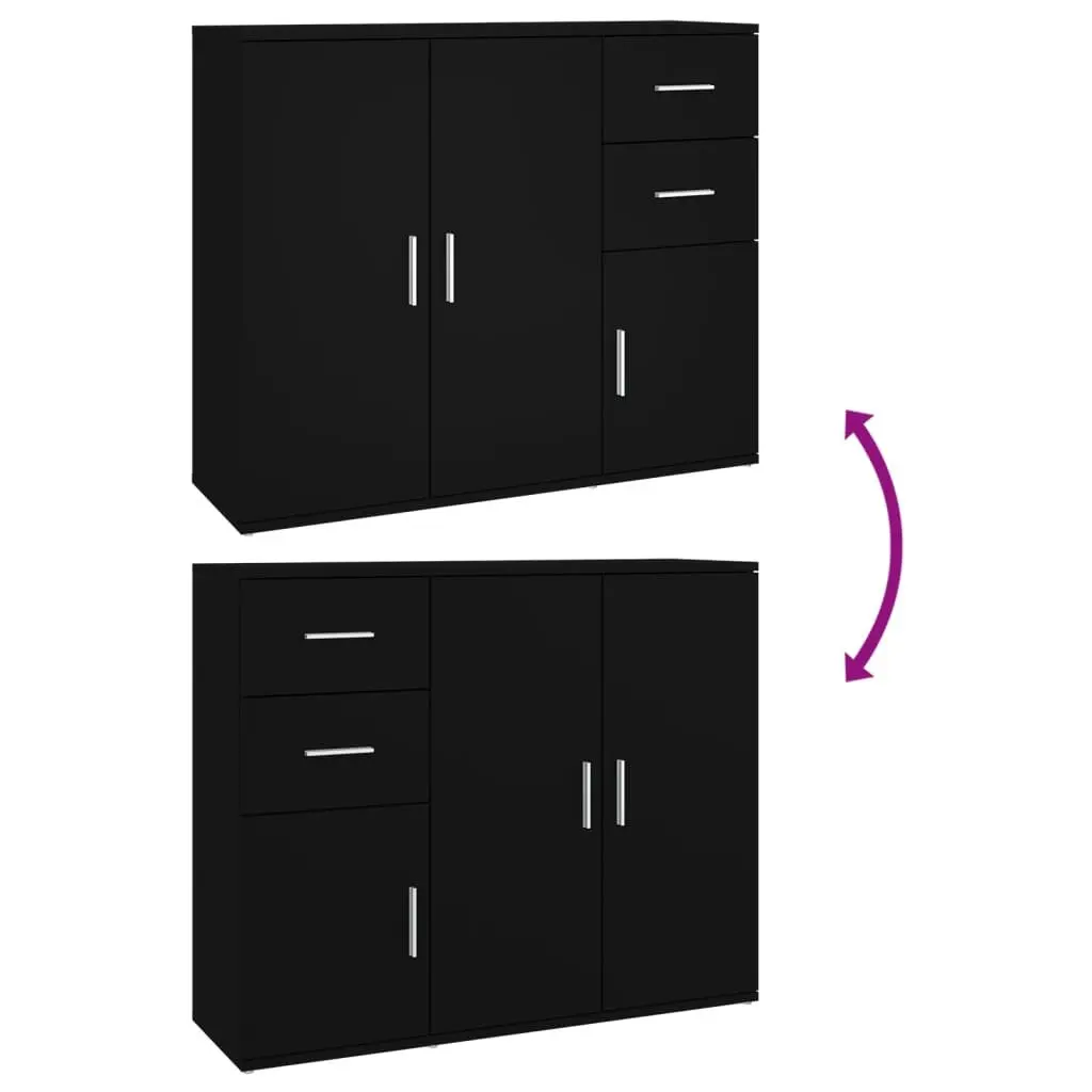 Sideboard Cabinet Black 91x29.5x75cm Storage Furniture Engineered Wood Display