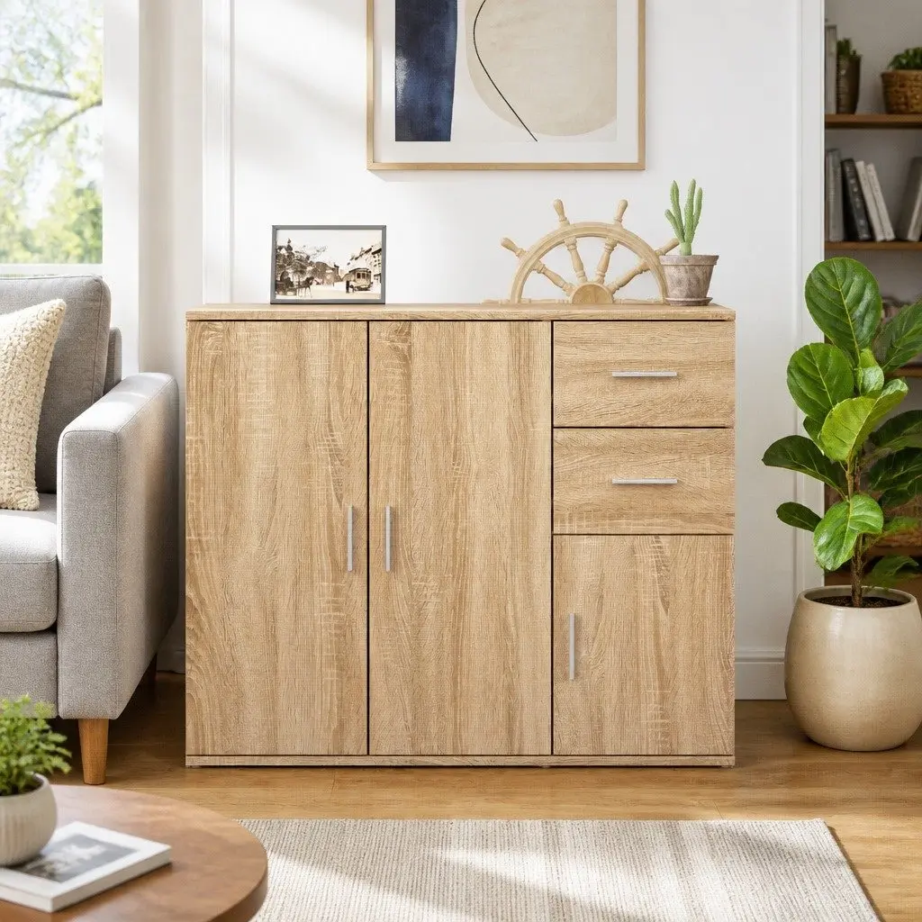 Sideboard Brown 91x29.5x75cm Engineered Wood Cabinet Storage Buffet Cupboard