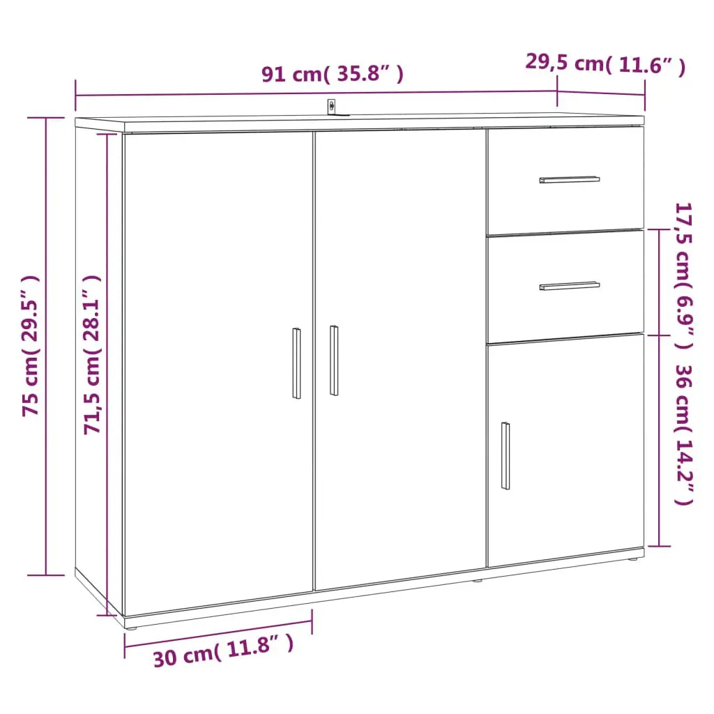 Sideboard Brown 91x29.5x75cm Engineered Wood Cabinet Storage Buffet Cupboard