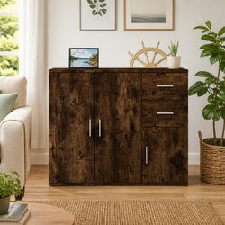 Brown Engineered Wood Sideboard Storage Cabinet 91x29.5x75cm