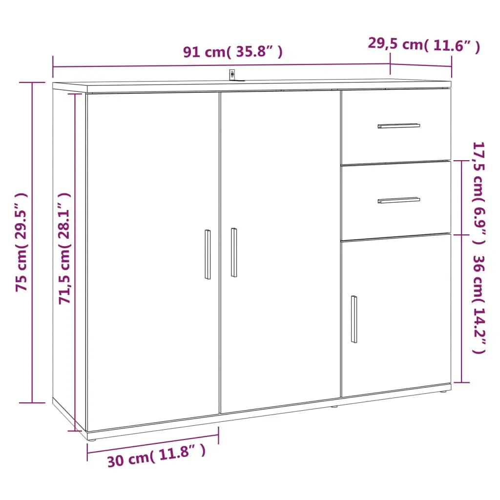 Brown Engineered Wood Sideboard Storage Cabinet 91x29.5x75cm
