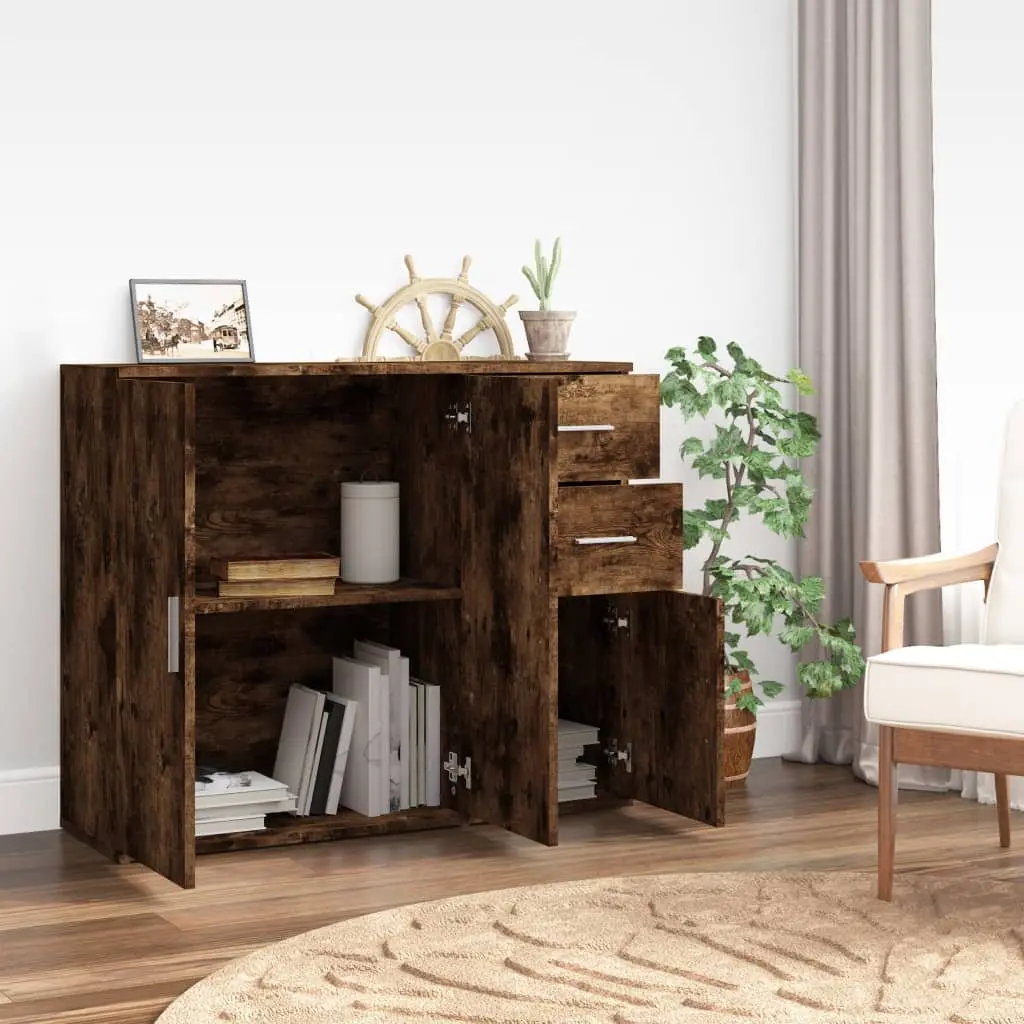 Brown Engineered Wood Sideboard Storage Cabinet 91x29.5x75cm