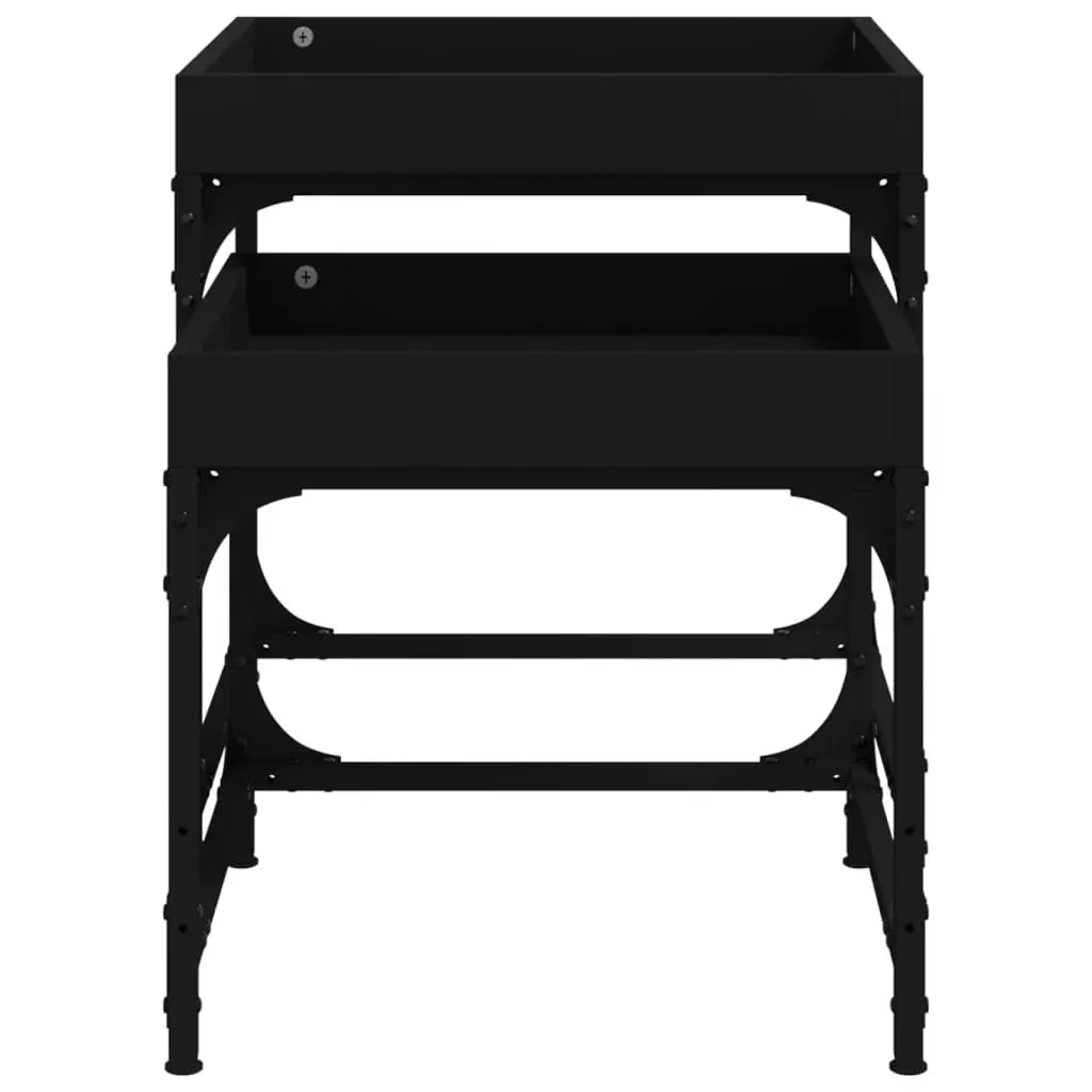Black Side Tables 2 Piece Set Engineered Wood Steel Frame Industrial Style Coffee Accent