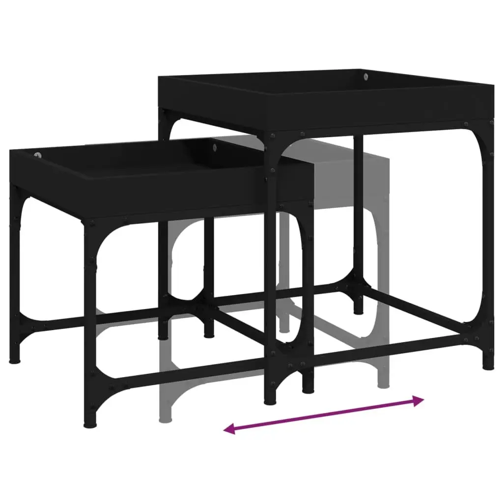 Black Side Tables 2 Piece Set Engineered Wood Steel Frame Industrial Style Coffee Accent