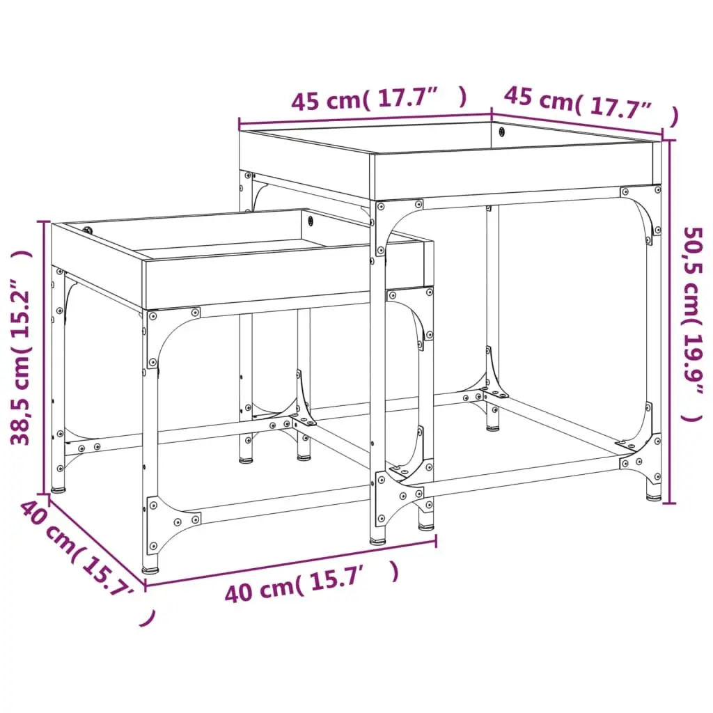 Set of 2 Industrial Style Grey Engineered Wood Side Tables with Steel Frame for Living Room Accent Storage