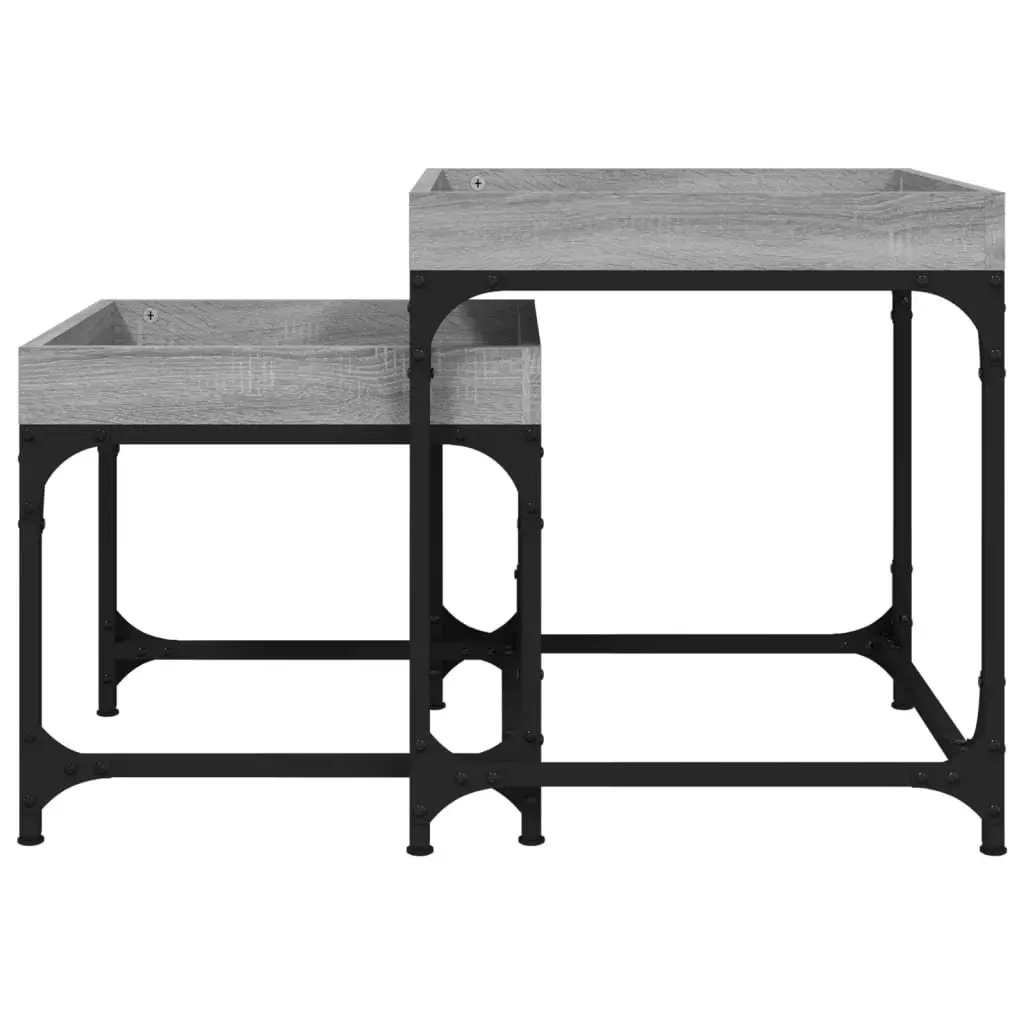 Set of 2 Industrial Style Grey Engineered Wood Side Tables with Steel Frame for Living Room Accent Storage