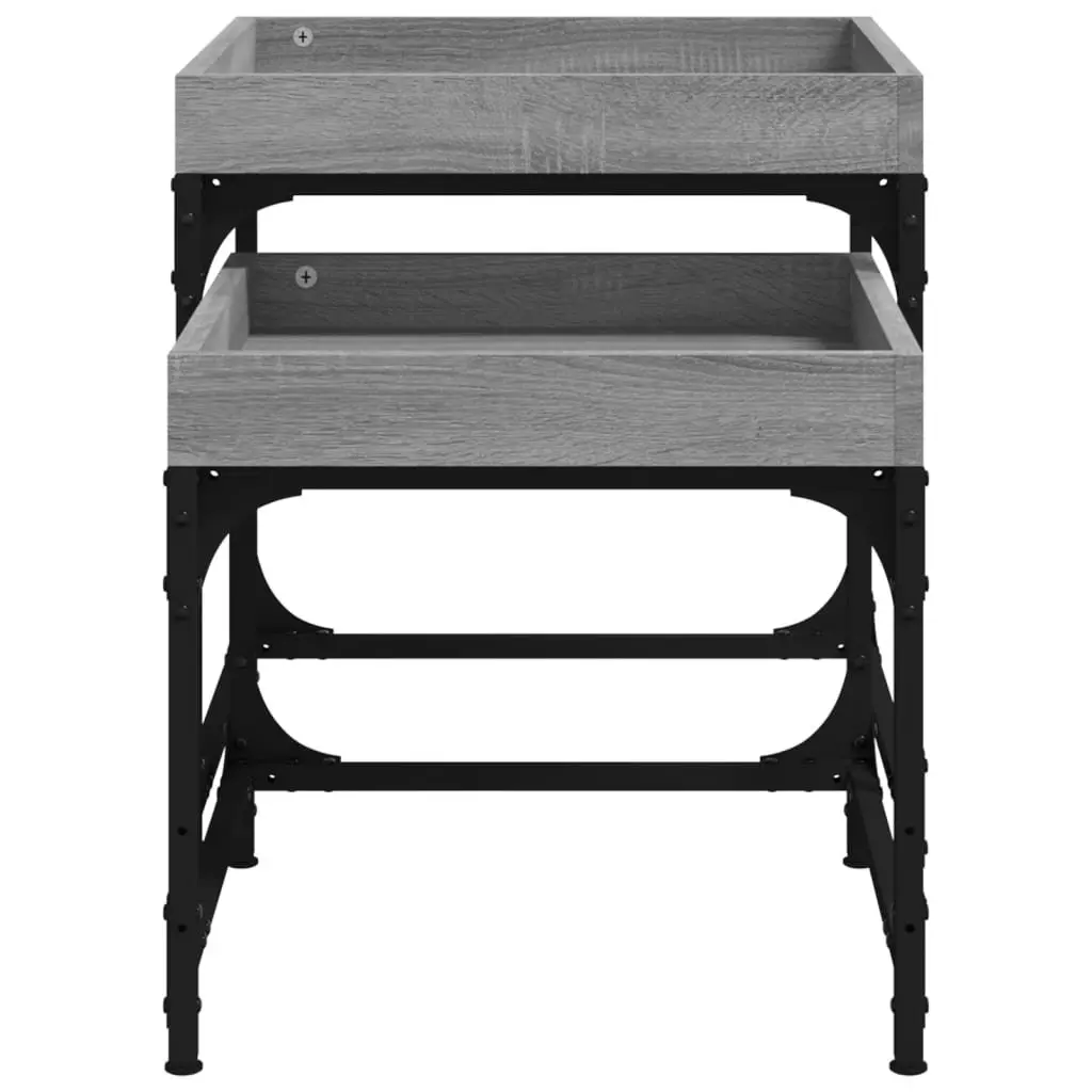 Set of 2 Industrial Style Grey Engineered Wood Side Tables with Steel Frame for Living Room Accent Storage