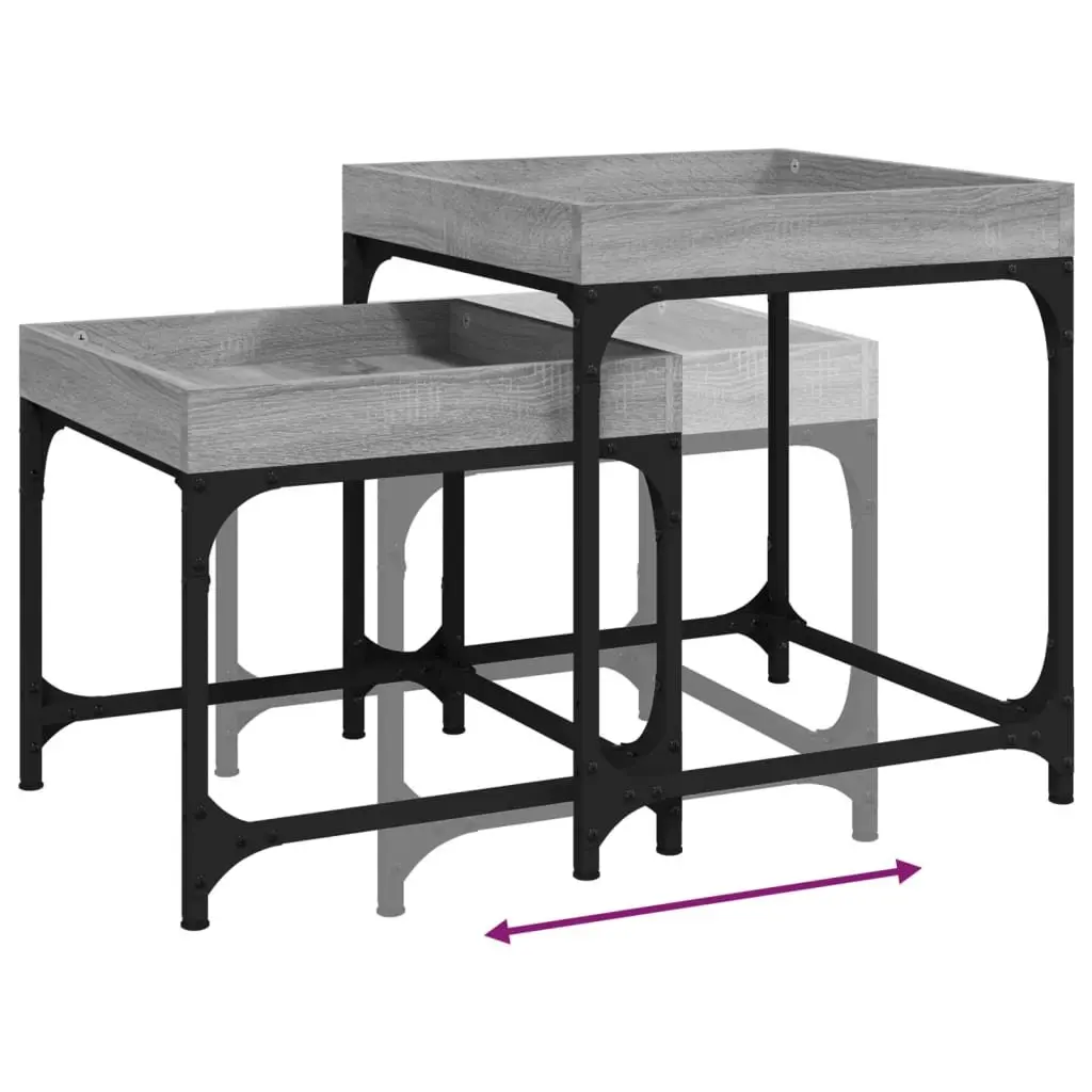 Set of 2 Industrial Style Grey Engineered Wood Side Tables with Steel Frame for Living Room Accent Storage