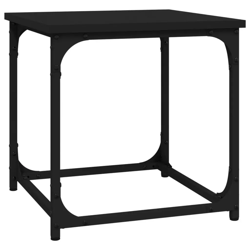 Side Table Coffee Table Black 40x40x40cm Engineered Wood Top Steel Frame
