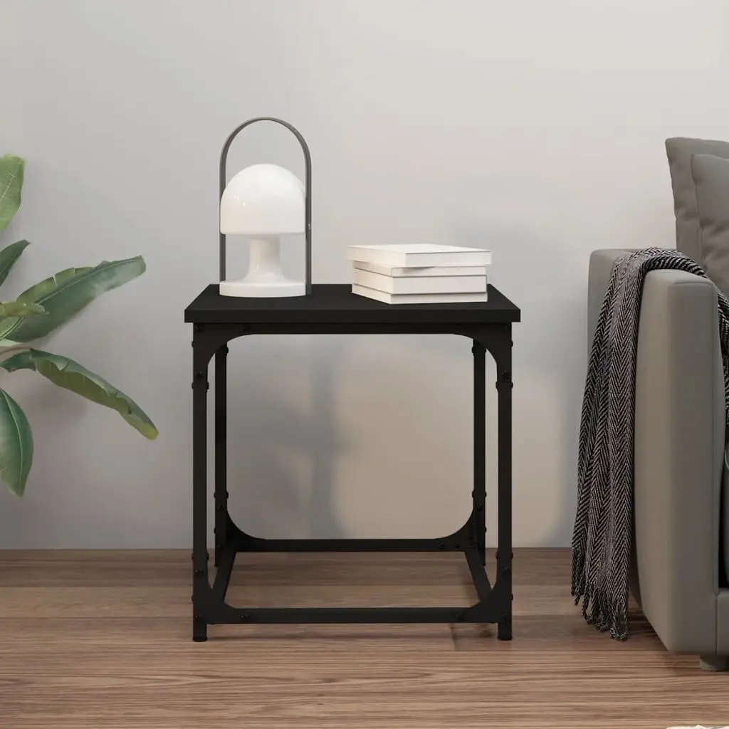 Side Table Coffee Table Black 40x40x40cm Engineered Wood Top Steel Frame