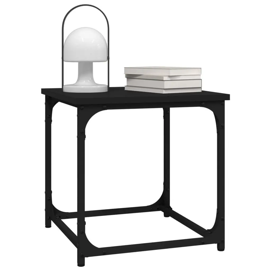 Side Table Coffee Table Black 40x40x40cm Engineered Wood Top Steel Frame