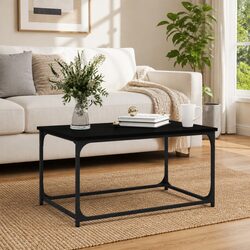 Black Engineered Wood Coffee Table with Iron Frame
