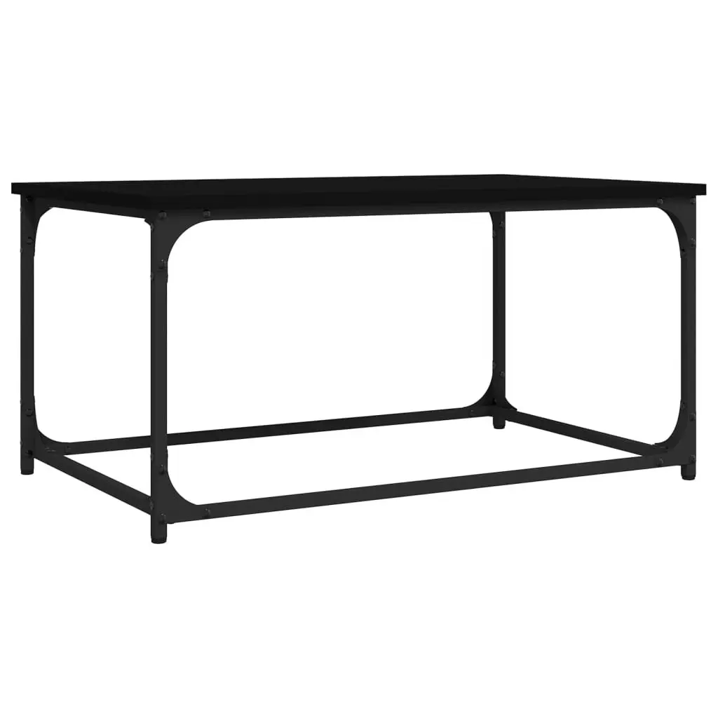 Coffee Table Iron Frame with Engineered Wood Top Black for Living Room 80L x 50W x 40H cm