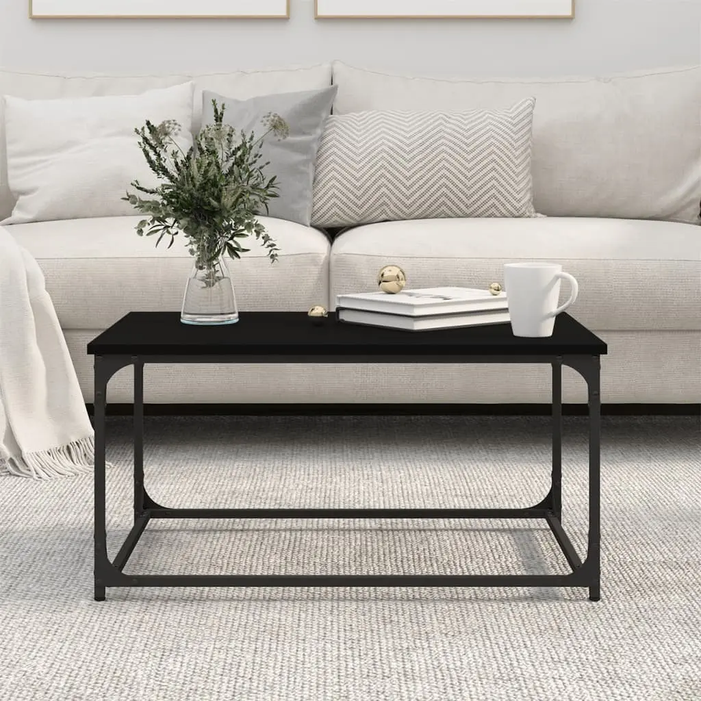 Coffee Table Iron Frame with Engineered Wood Top Black for Living Room 80L x 50W x 40H cm
