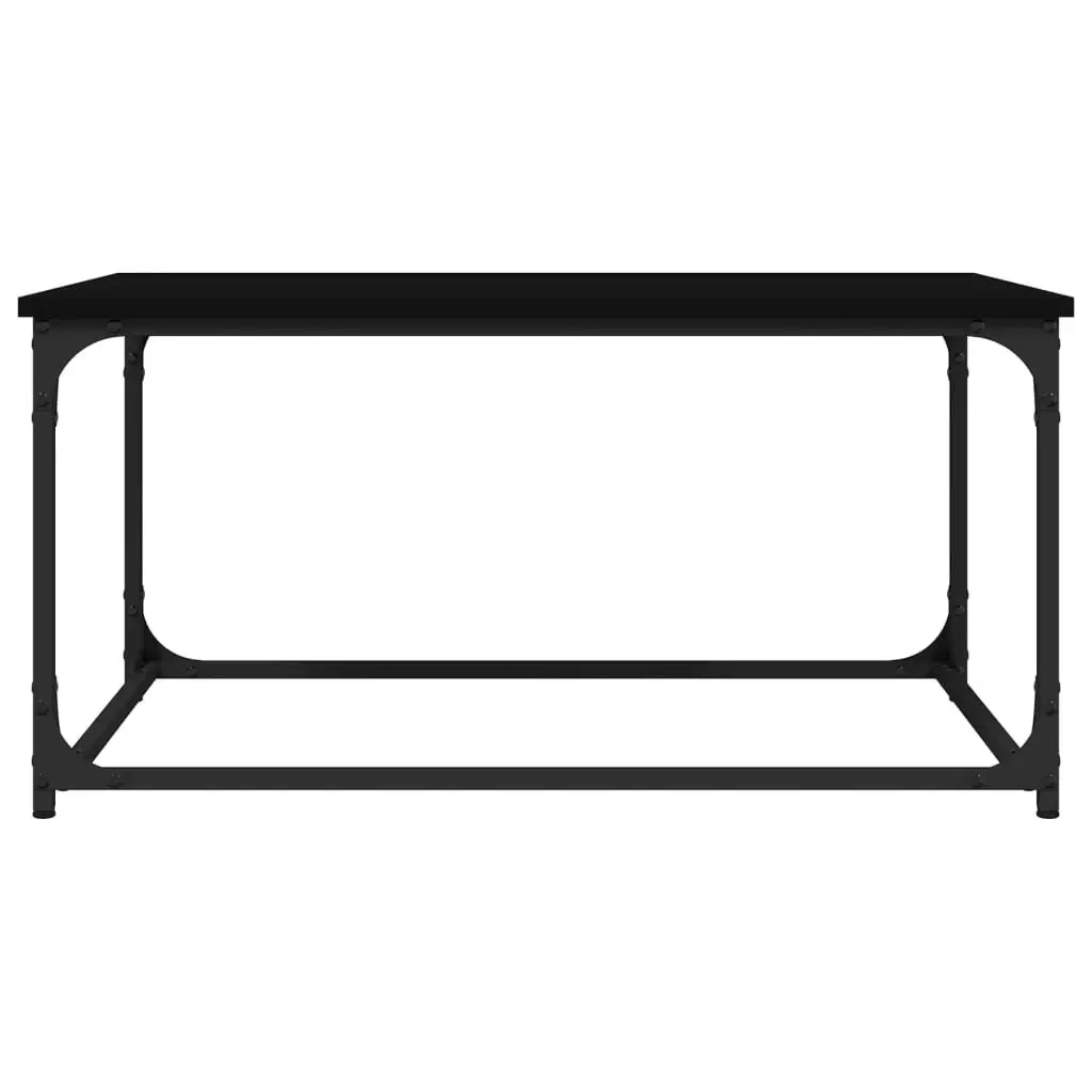 Coffee Table Iron Frame with Engineered Wood Top Black for Living Room 80L x 50W x 40H cm