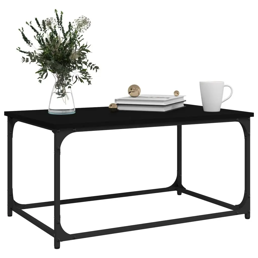Coffee Table Iron Frame with Engineered Wood Top Black for Living Room 80L x 50W x 40H cm