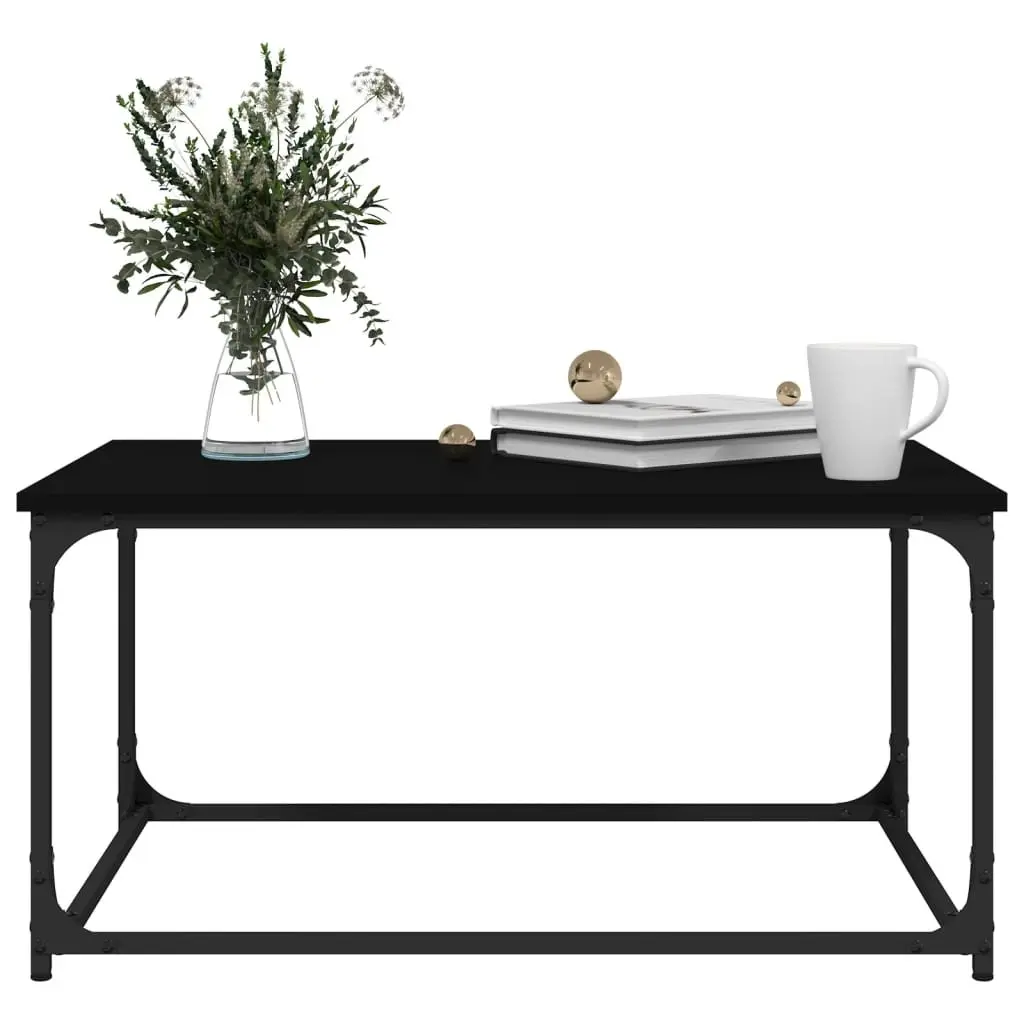 Coffee Table Iron Frame with Engineered Wood Top Black for Living Room 80L x 50W x 40H cm