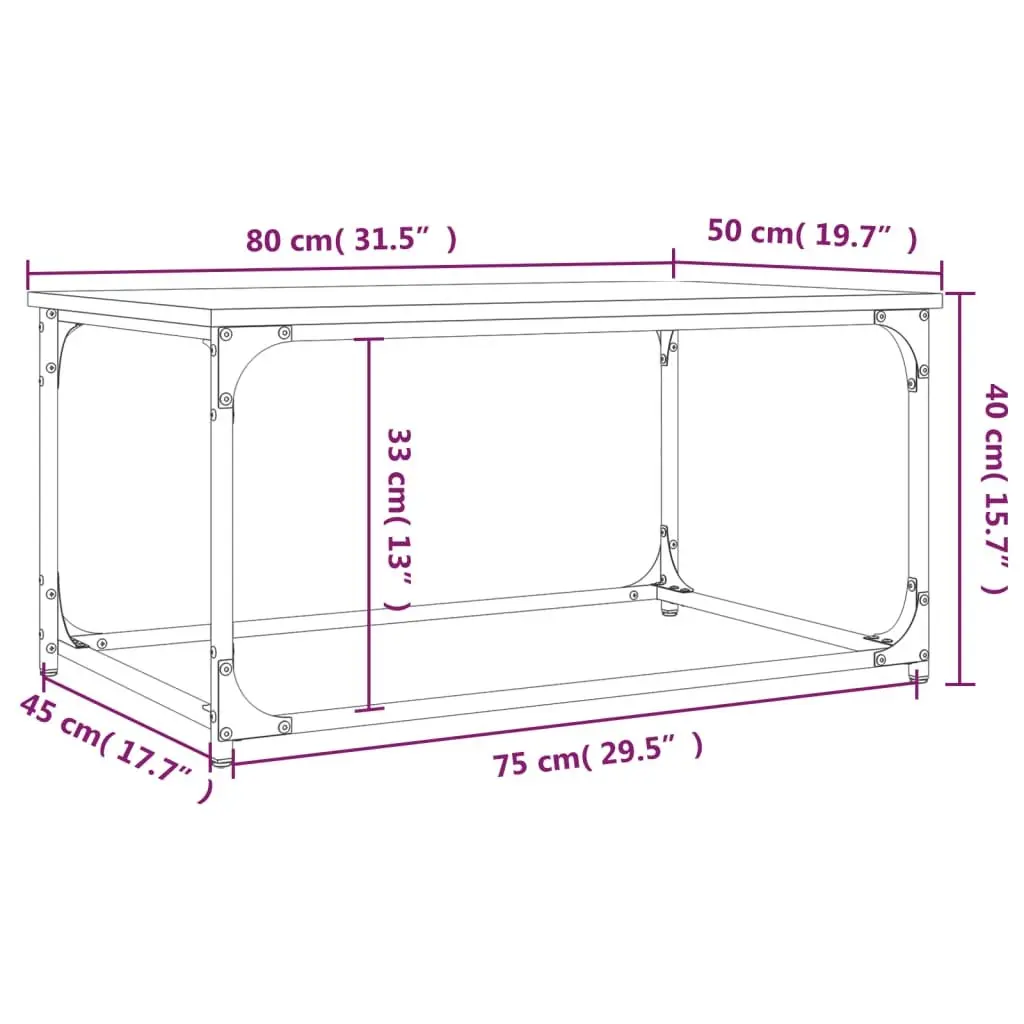 Coffee Table Iron Frame with Engineered Wood Top Black for Living Room 80L x 50W x 40H cm