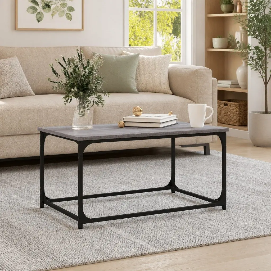 Coffee Table Grey Sonoma 80x50x40 cm Engineered Wood Iron Frame