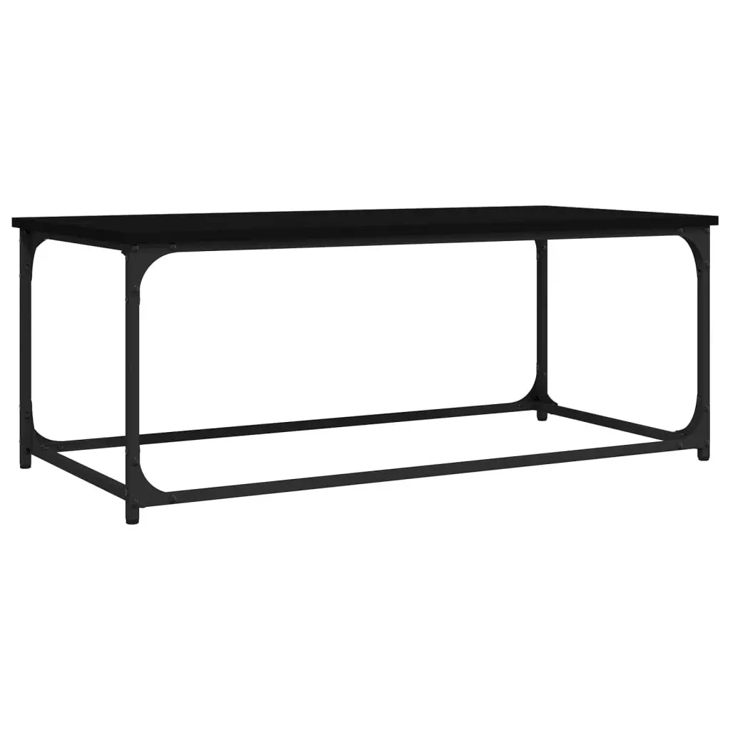 Coffee Table Engineered Wood Top Iron Frame Black Compact Accent Furniture 102cm x 50cm x 40cm