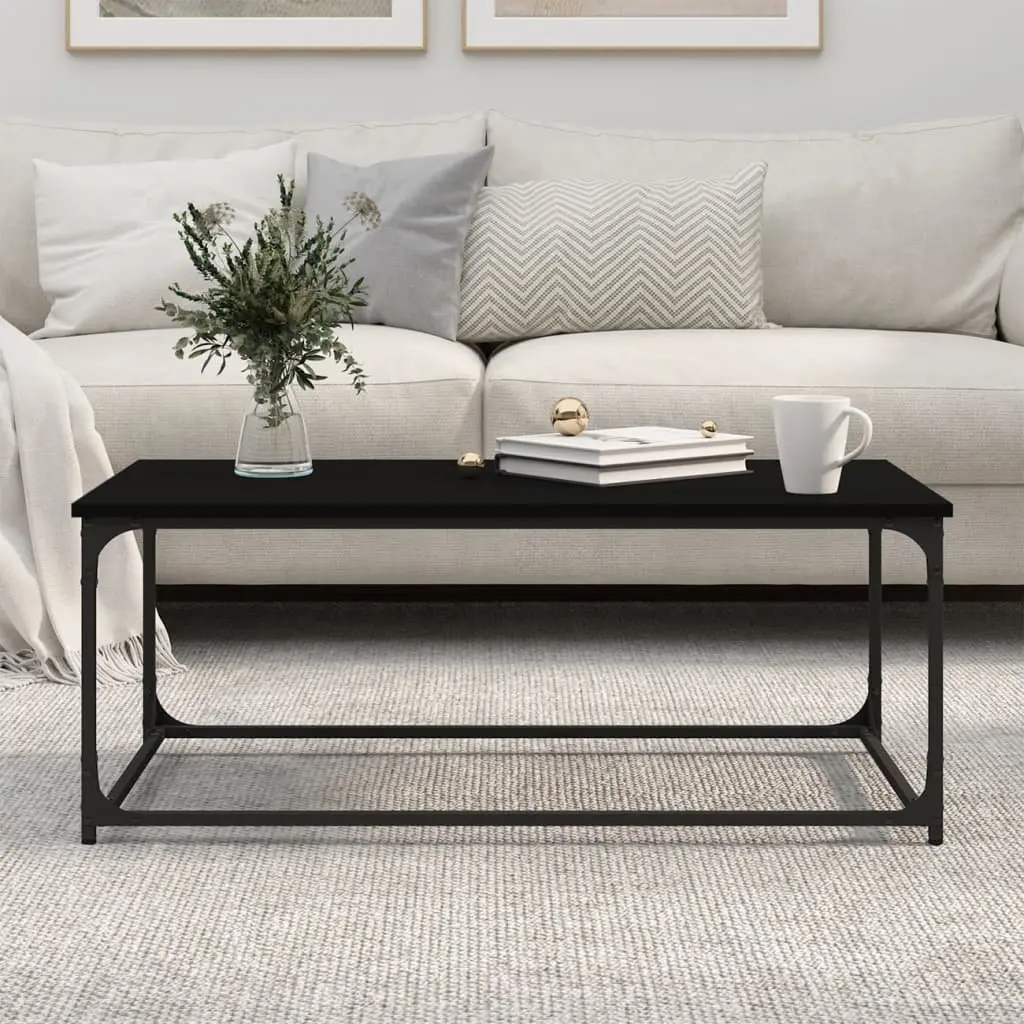 Coffee Table Engineered Wood Top Iron Frame Black Compact Accent Furniture 102cm x 50cm x 40cm