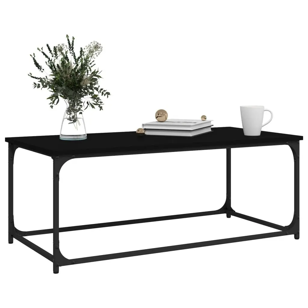 Coffee Table Engineered Wood Top Iron Frame Black Compact Accent Furniture 102cm x 50cm x 40cm