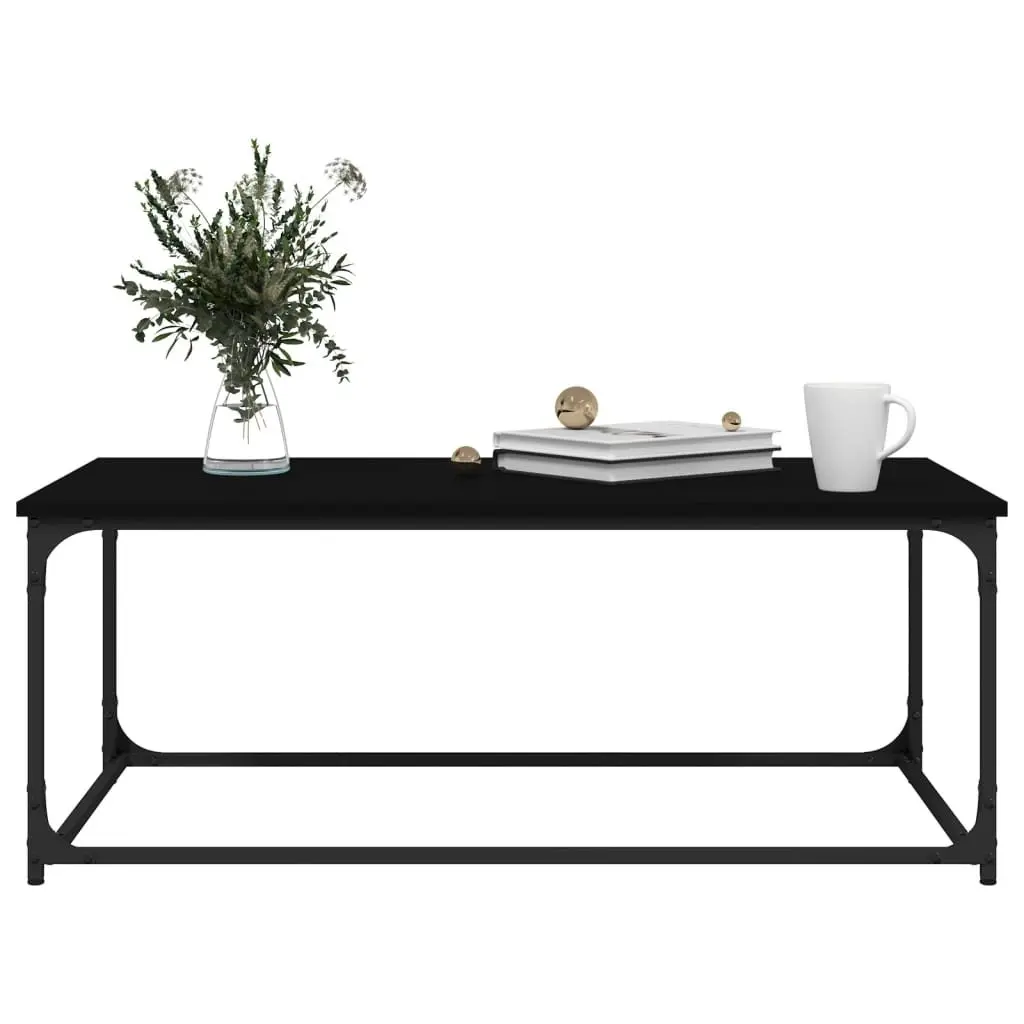 Coffee Table Engineered Wood Top Iron Frame Black Compact Accent Furniture 102cm x 50cm x 40cm