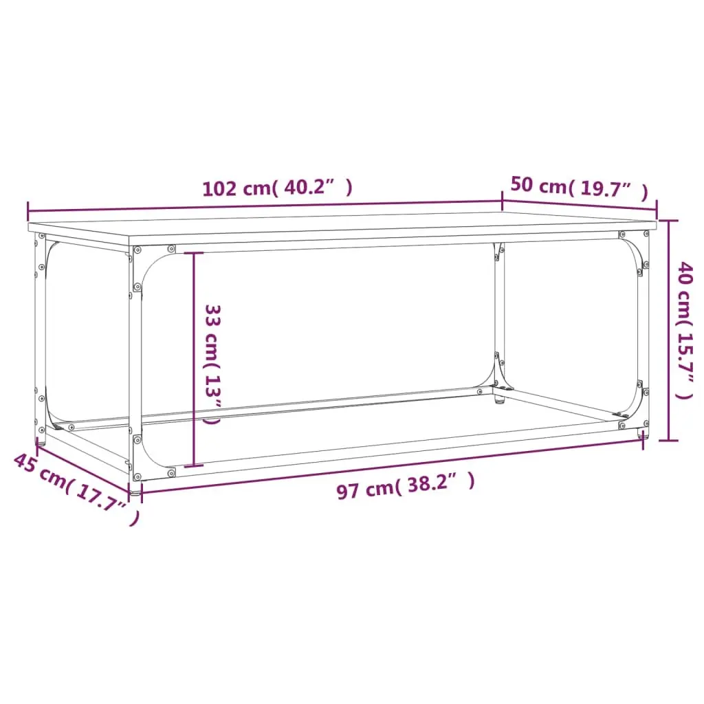 Coffee Table Engineered Wood Top Iron Frame Black Compact Accent Furniture 102cm x 50cm x 40cm