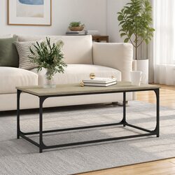 Brown Engineered Wood Coffee Table with Iron Frame