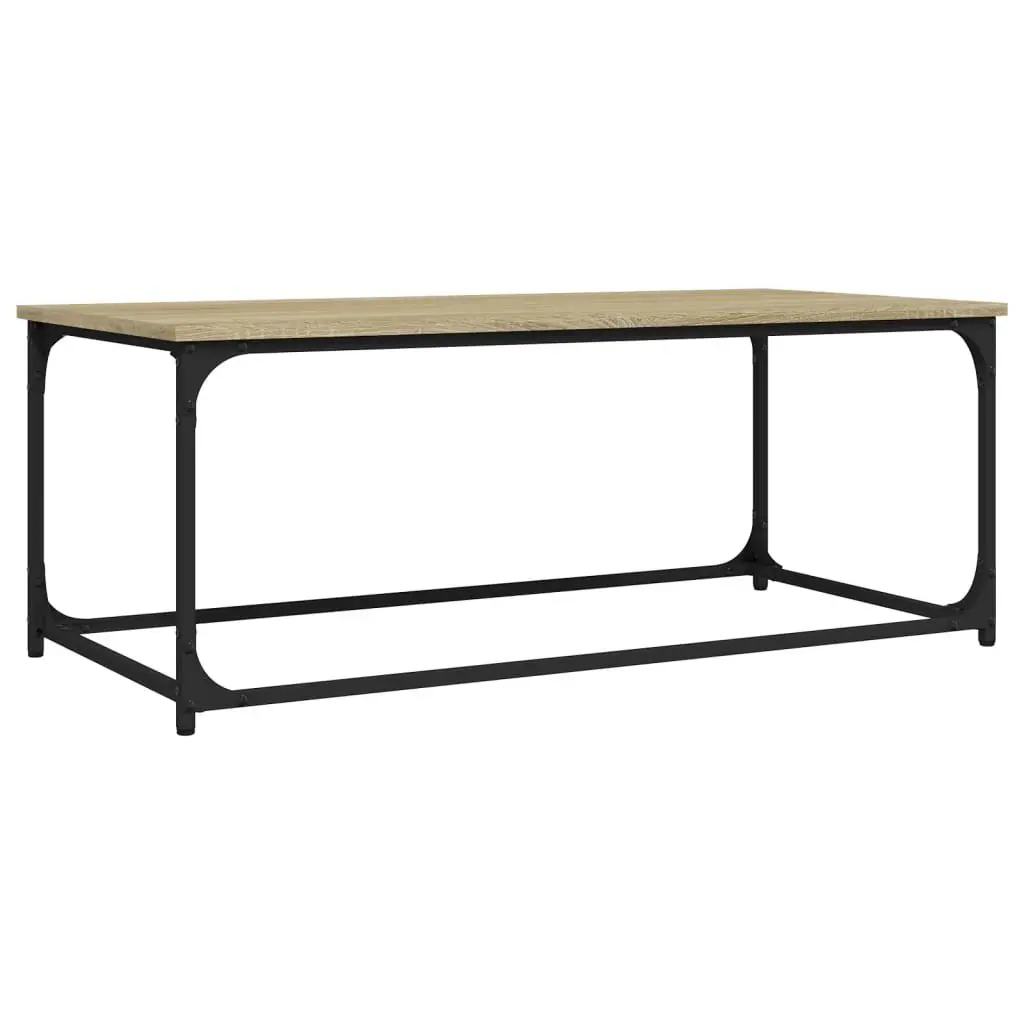 Coffee Table Brown Engineered Wood Iron Frame Living Room Accent Furniture 102 x 50 x 40 cm