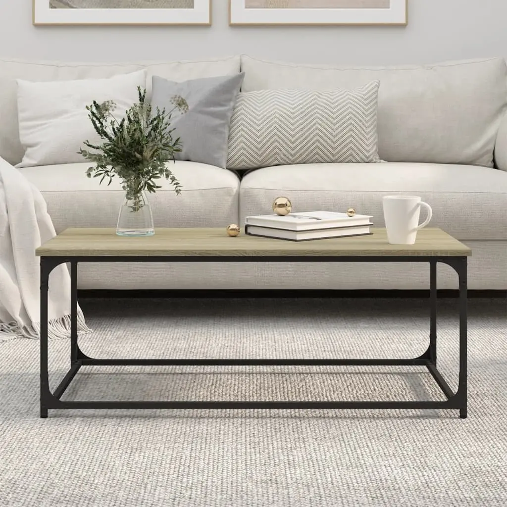 Coffee Table Brown Engineered Wood Iron Frame Living Room Accent Furniture 102 x 50 x 40 cm