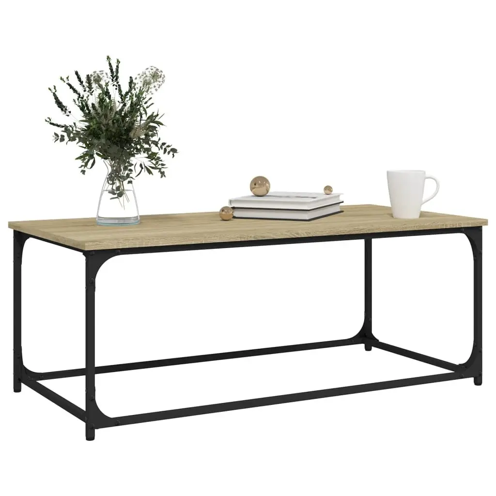 Coffee Table Brown Engineered Wood Iron Frame Living Room Accent Furniture 102 x 50 x 40 cm