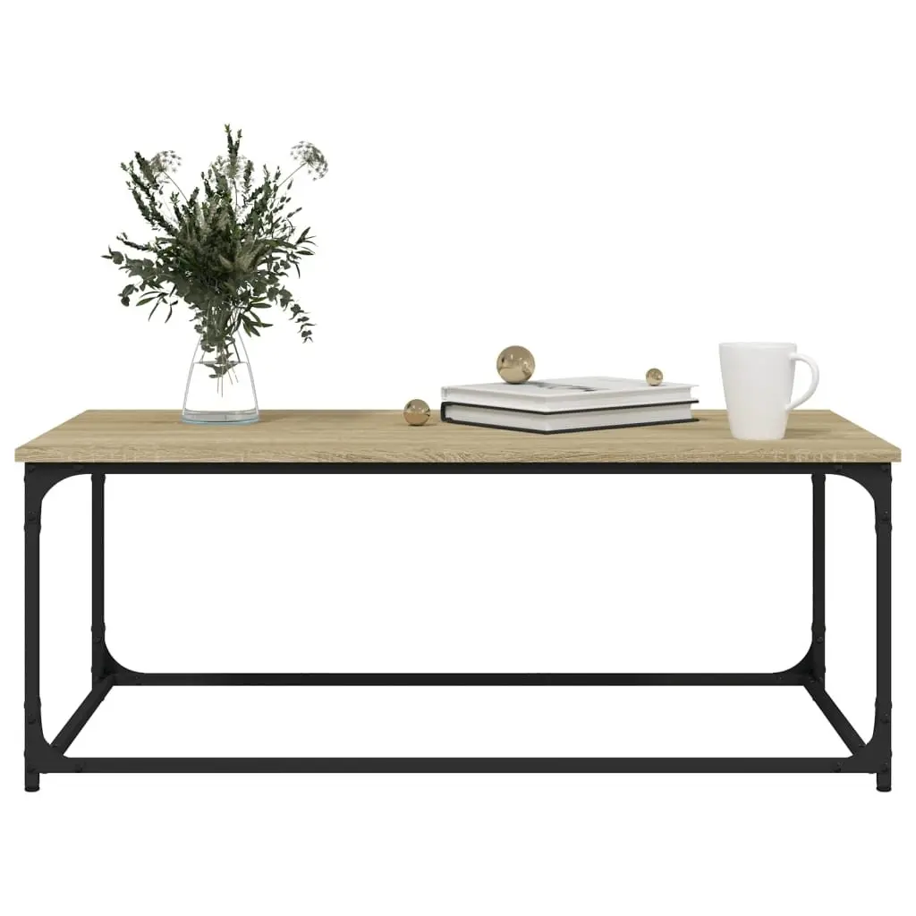 Coffee Table Brown Engineered Wood Iron Frame Living Room Accent Furniture 102 x 50 x 40 cm