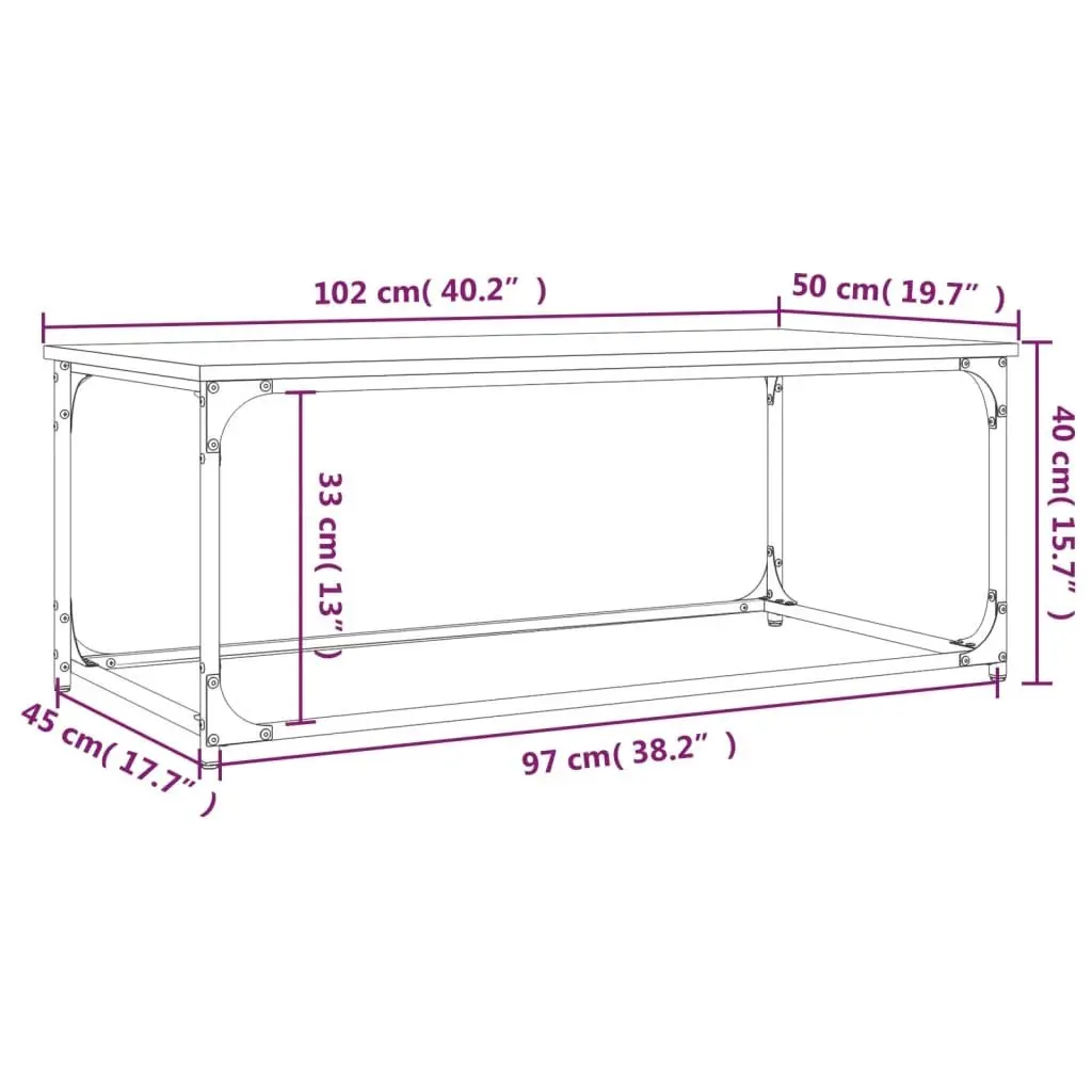 Coffee Table Brown Engineered Wood Iron Frame Living Room Accent Furniture 102 x 50 x 40 cm