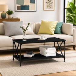 Black Coffee Table with Engineered Wood and Iron Frame