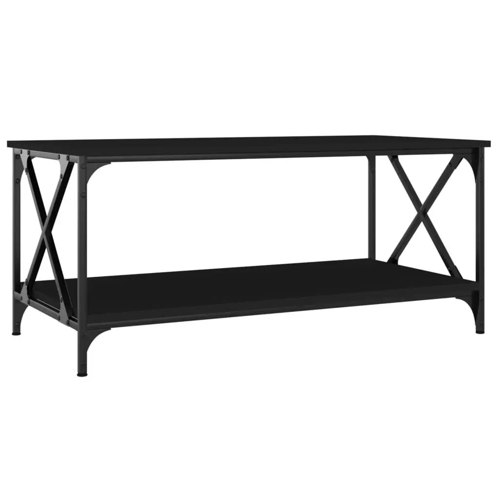 Coffee Table Black Iron Frame Engineered Wood Top with Storage 100cm x 50cm x 45cm