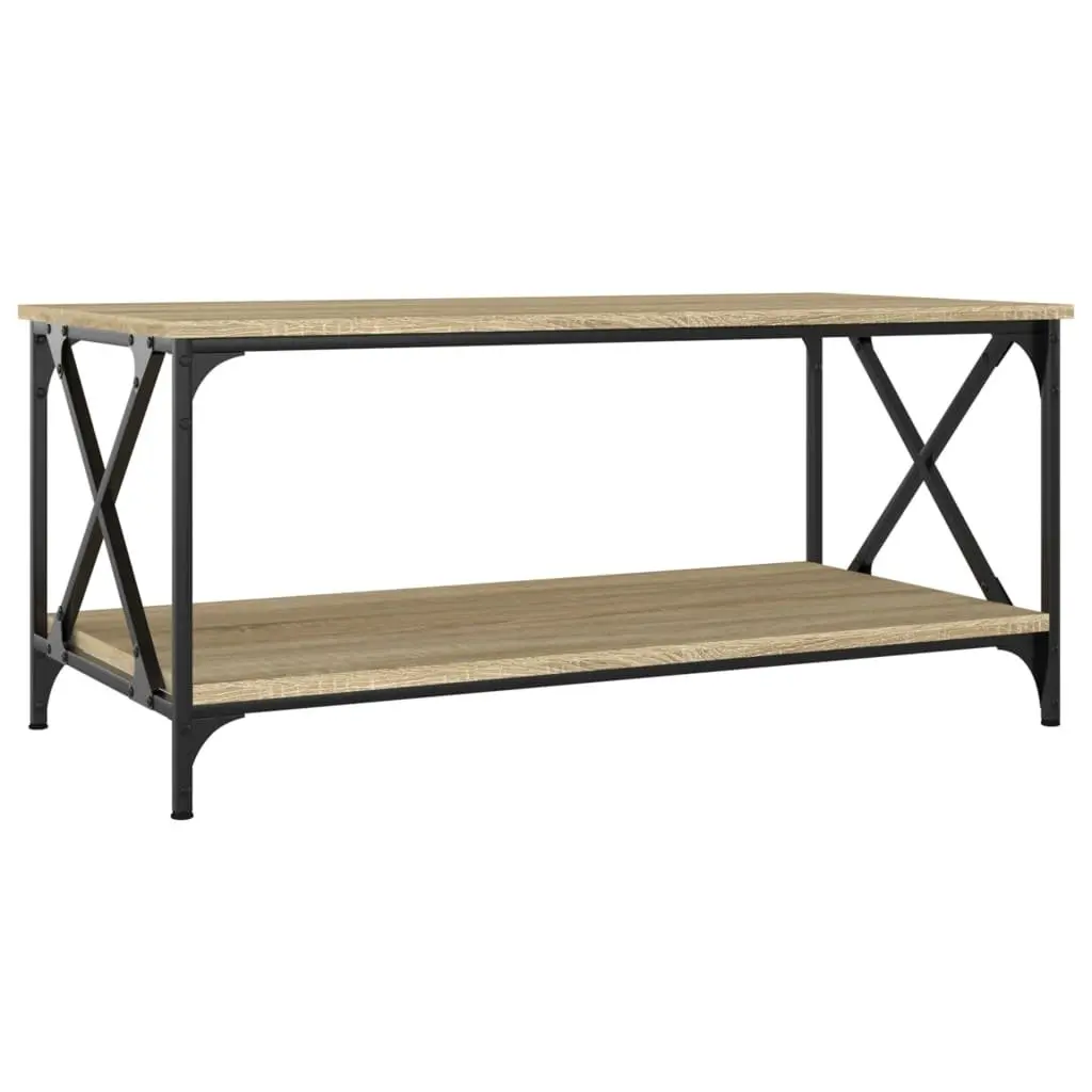 Brown Coffee Table with Open Shelf Iron Frame Engineered Wood Living Room Accent 100x50x45cm