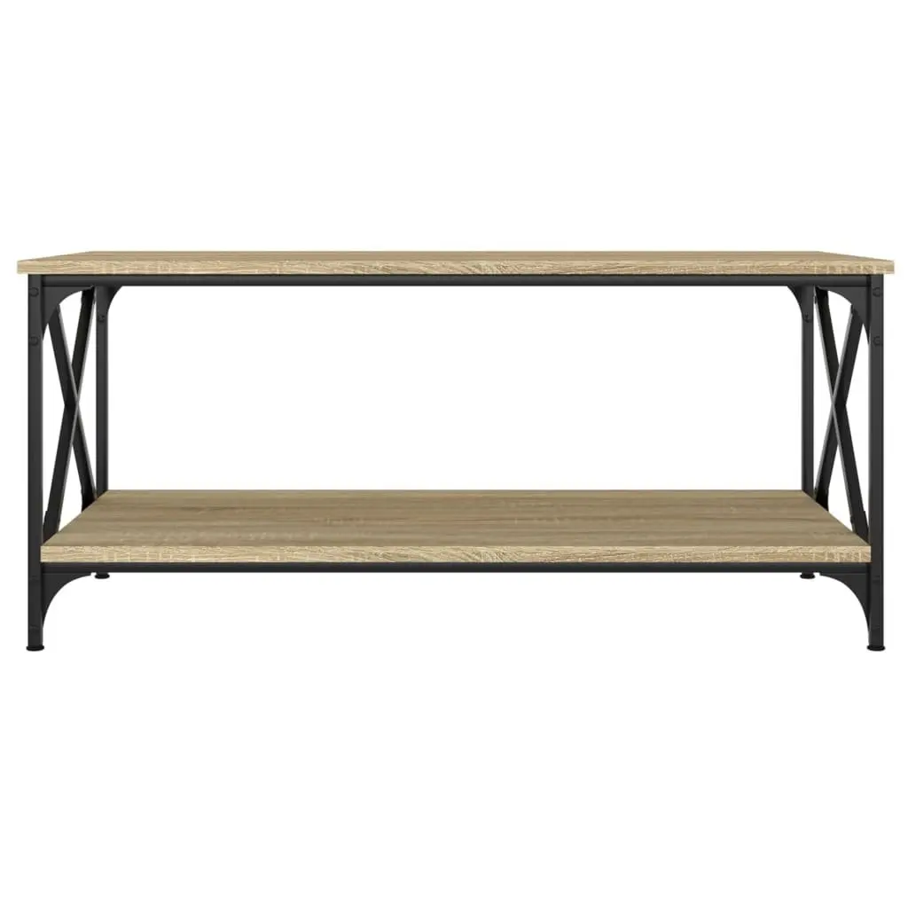 Brown Coffee Table with Open Shelf Iron Frame Engineered Wood Living Room Accent 100x50x45cm