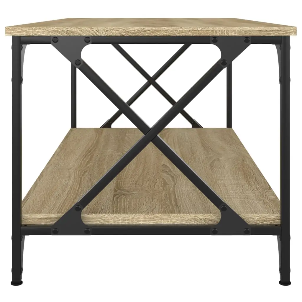 Brown Coffee Table with Open Shelf Iron Frame Engineered Wood Living Room Accent 100x50x45cm