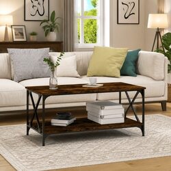 Brown Accent Coffee Table with Storage Shelf 100x50x45cm