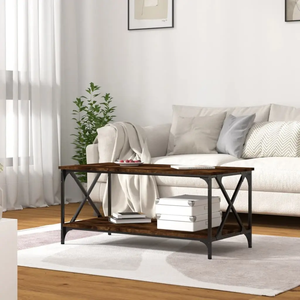 Coffee Table Brown Accent 100x50x45cm Engineered Wood Iron