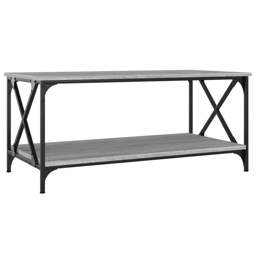 Coffee Table Grey Engineered Wood 100 x 50 x 45 cm Iron Frame